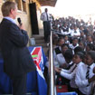 Ian Fisher receives a warm welcome from pupils and teachers at the launch.